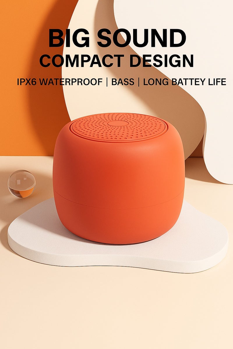 ALTRONE ATRONE Mini Portable Bluetooth Speaker with 18H Playtime, IPX6 Waterproof & 5W HD Sound - Bright Orange - Image 5