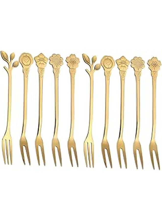 Titanium Coated Stainless Steel Fruit Dessert Forks Set 10pcs Home Dining Entertaining - Image 1