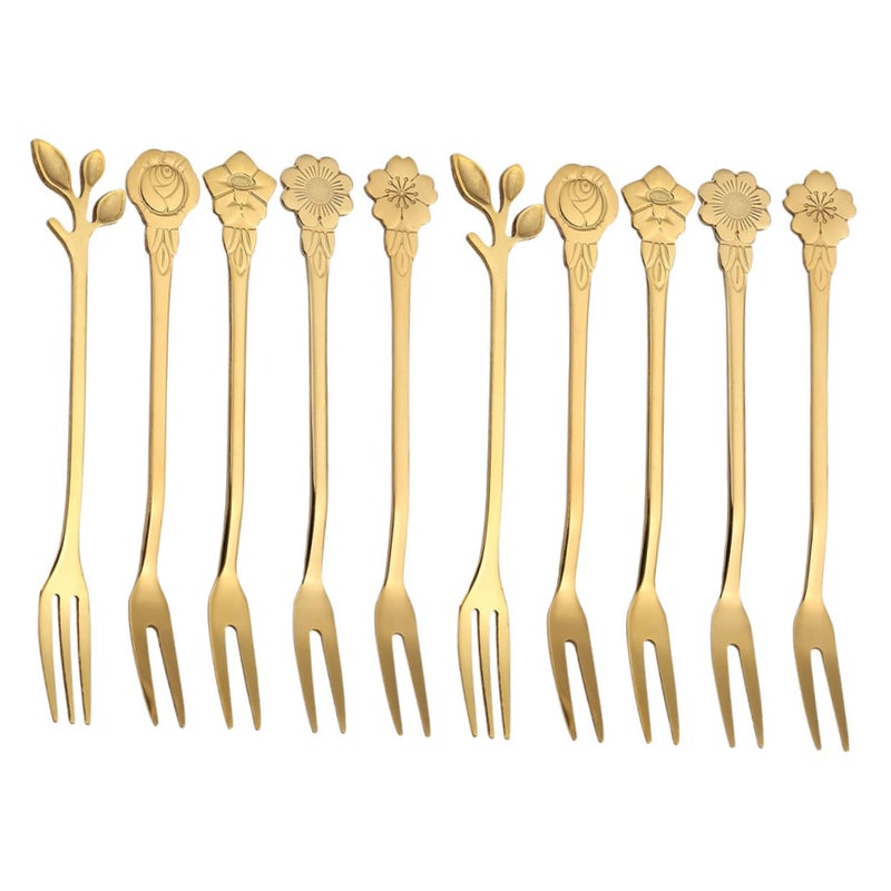 Titanium Coated Stainless Steel Fruit Dessert Forks Set 10pcs Home Dining Entertaining - Image 2