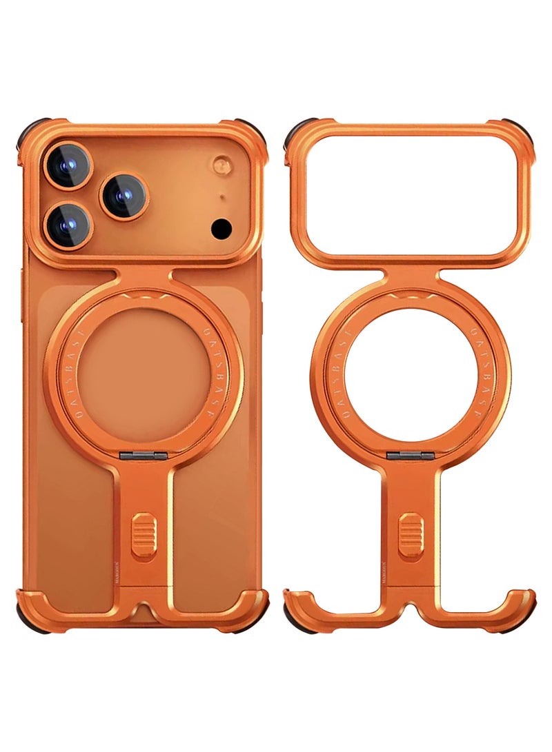 CATANES Magnetic Case Cover for iPhone 17 Pro Max - 360° Rotation Kickstand Aluminum Metal Frameless Design Protective Shock Grade Shell - Cosmic Orange - Image 1