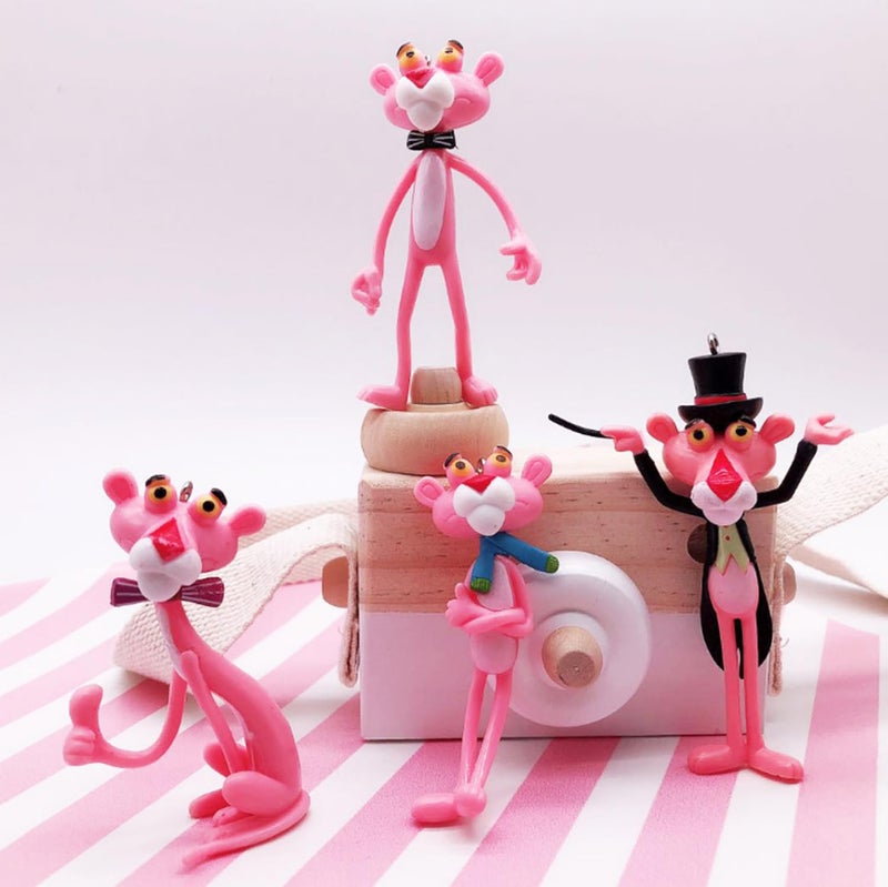 Spiaty PVC Pink Panther Cartoon Figurine Set with Home, Office and Car Dashboard Decorative White Lantern, Set of 4 - Image 2