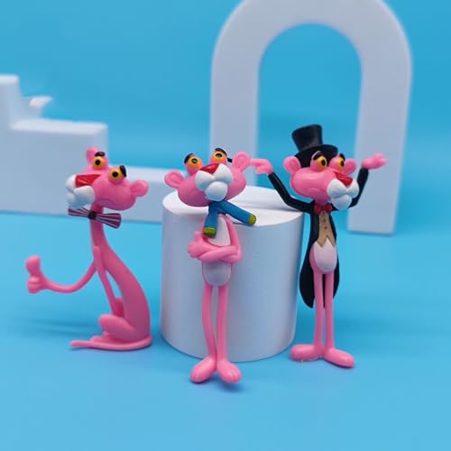 Spiaty PVC Pink Panther Cartoon Figurine Set with Home, Office and Car Dashboard Decorative White Lantern, Set of 4 - Image 5