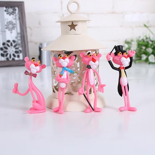 Spiaty PVC Pink Panther Cartoon Figurine Set with Home, Office and Car Dashboard Decorative White Lantern, Set of 4 - Image 1