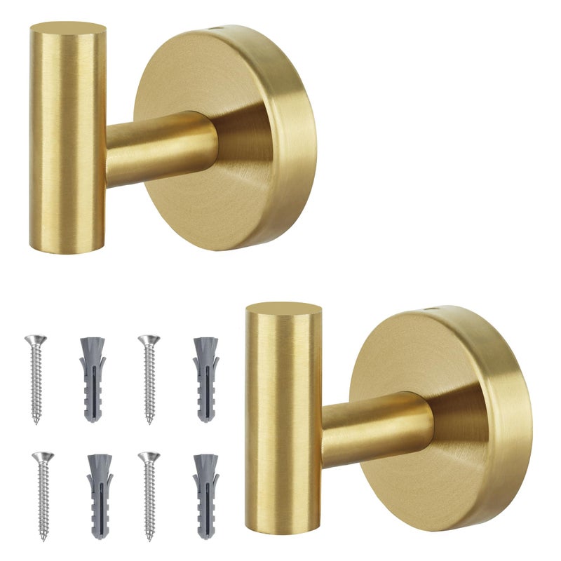 Homagic Towel Hooks for Bathroom 2 Packs Screw- in Gold Wall Mount Towel Holder Towel Rack, Heavy Duty Robe Coat Loofah Hooks for Shower, Kitchen,Hotel, Pool Tile, Brick Modern Style Decor Wall Hooks - Image 1