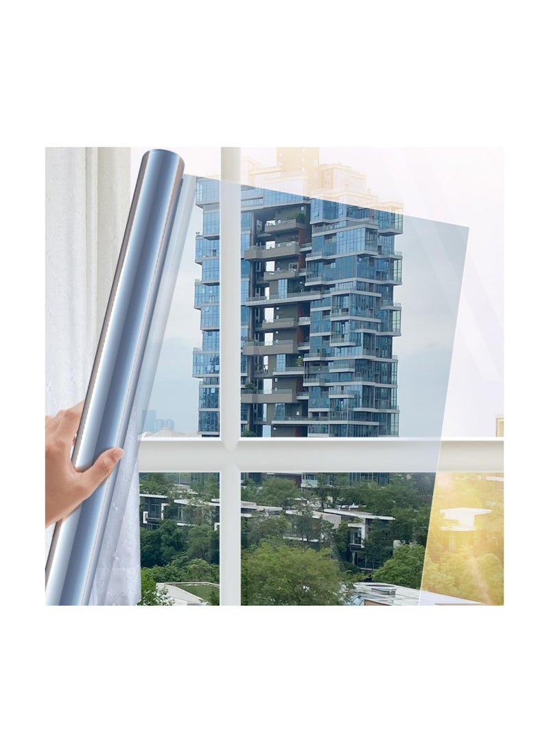 SYOSI - One Way Window Film Privacy Reflective, Silvery Mirror One Way Clear, , Sun Block Reflective Heat Control Anti Glare Static Cling Mirror Window Film(50*100cm) - Image 1