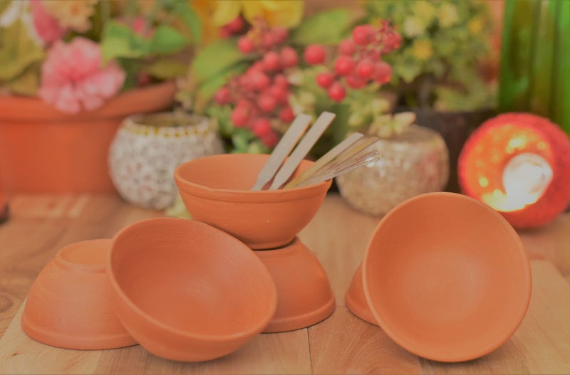 SHRIYAM CRAFT Shriyam Clay Sweet Bowels / Katori/Serving Bowl/Earthenware Bowl for Serving Curd, Vegetables Set of 6 with Spoon (6) Pack of 6 - Image 3