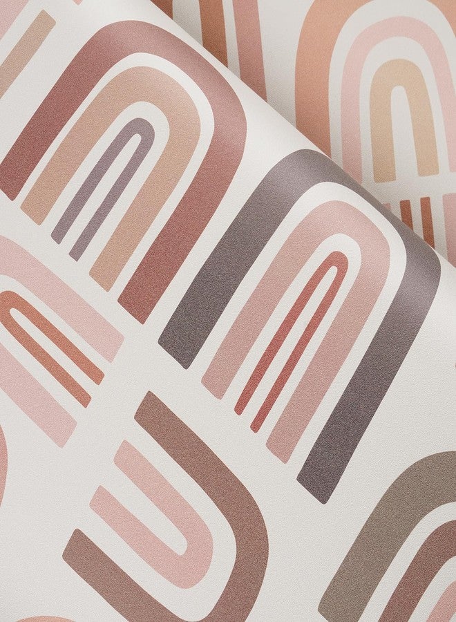 FunStick 17.5"x354" Peel and Stick Wallpaper Pink Abstract Rainbow Wall Paper Decor Pink Rainbow Contact Paper Peel and Stick Removable Wallpapers Roll for Girls Bedroom Bathroom Dorm Walls Shelves - Image 1