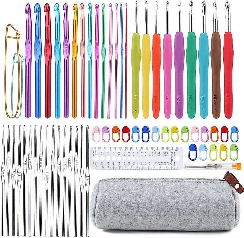 Mayboos 72 Pcs Crochet Hooks Set Crochet Hooks Kit Plus Large Eye Blunt Needles Ergonomic Yarn Knitting Needles Marking Clips Tools Set with Crochet Needle Accessories
