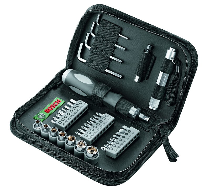 Bosch 38-piece Mixed Screwdriver Set, Cobalt Steel, Compact & Portable, Universal Compatibility, 23 Screwdriver Bits, 7 Nutsetters, Universal Holder, Hex Keys, Ratcheting Driver & Torch - Image 3