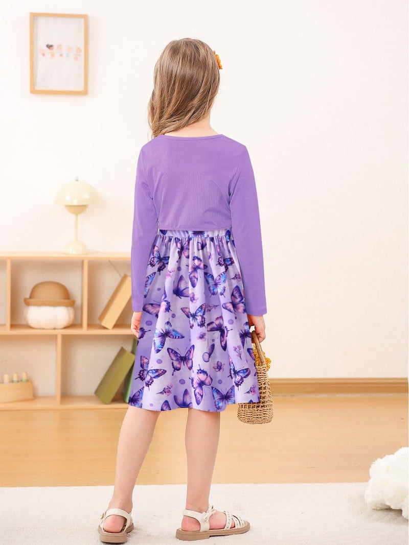 Kimoda Girls Cute 2 Piece Outfit 9-10 Years Purple Butterfly Dress with Long Sleeve Cardigan Set Kids Casual Fall Dress Birthday Gift - Image 5