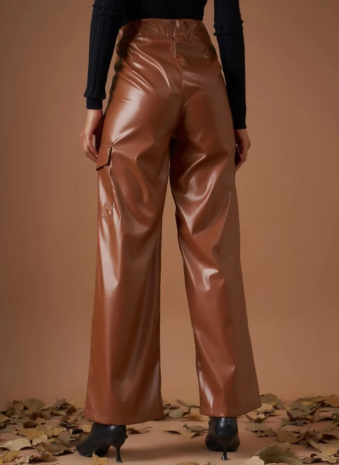 ساسافراس Brown Straight Fit Cargos Trousers for Women