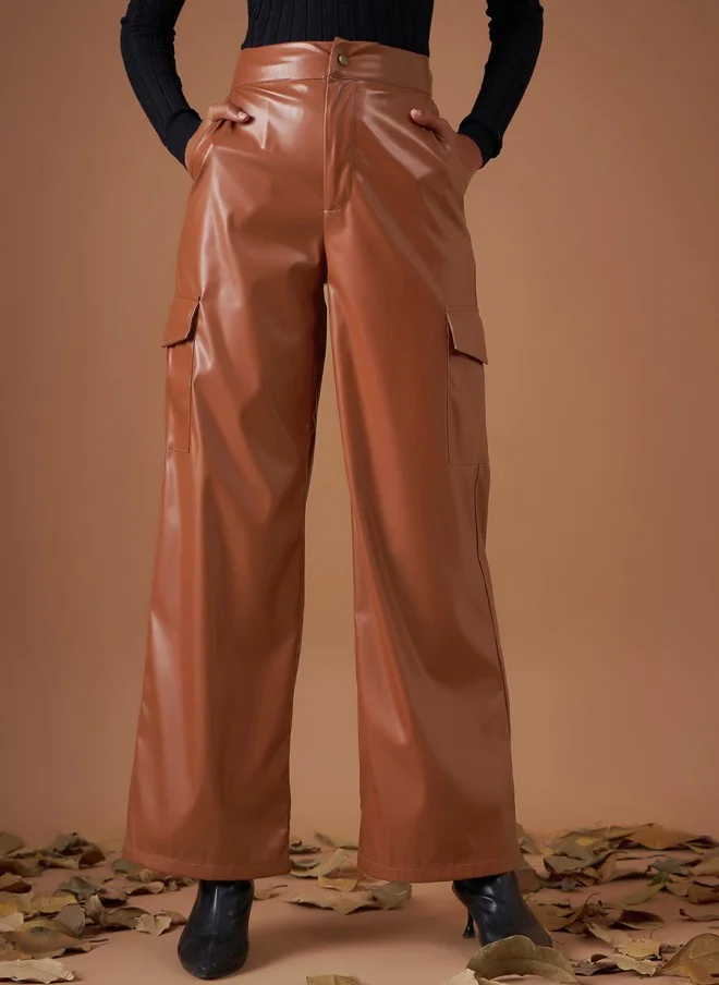 ساسافراس Brown Straight Fit Cargos Trousers for Women