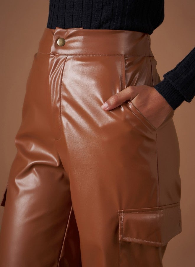 SASSAFRAS Brown Straight Fit Cargos Trousers for Women - Image 5