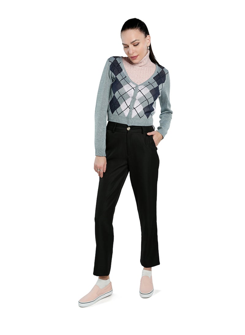 London Rag Grey Full Sleeve Argyle Checks Cardigan - Image 2