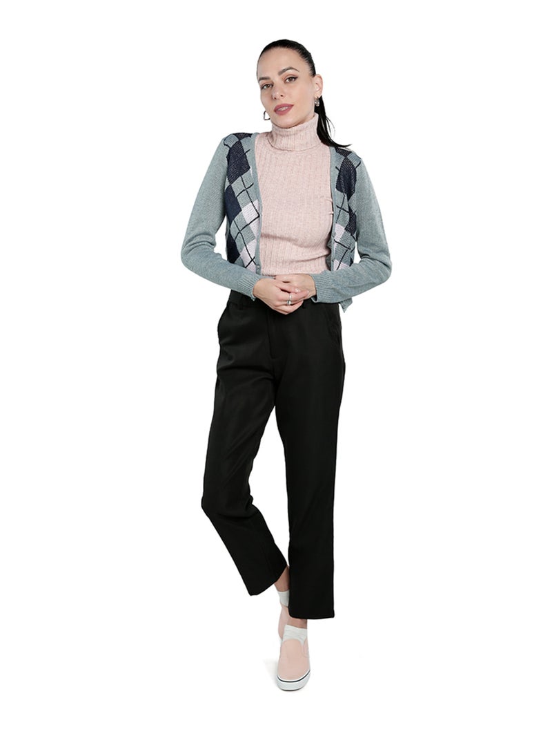 London Rag Grey Full Sleeve Argyle Checks Cardigan - Image 1