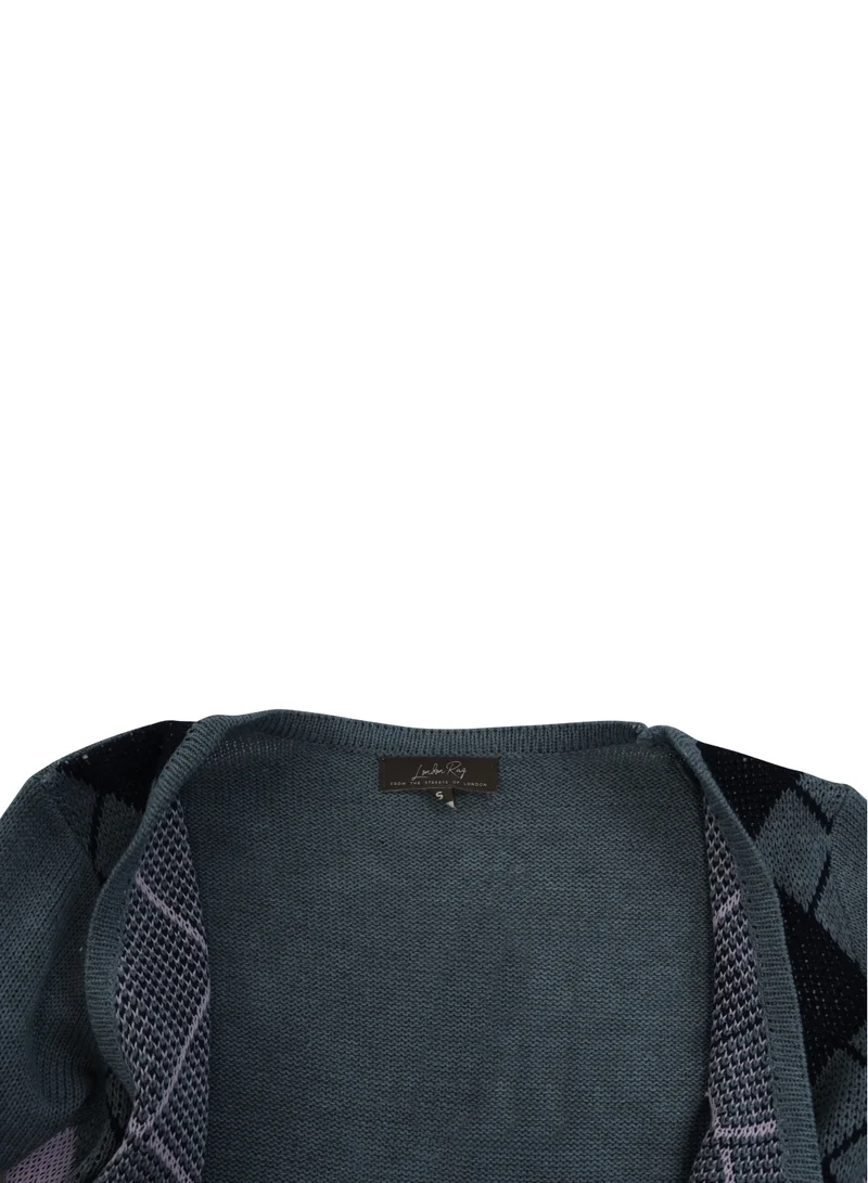 London Rag Grey Full Sleeve Argyle Checks Cardigan