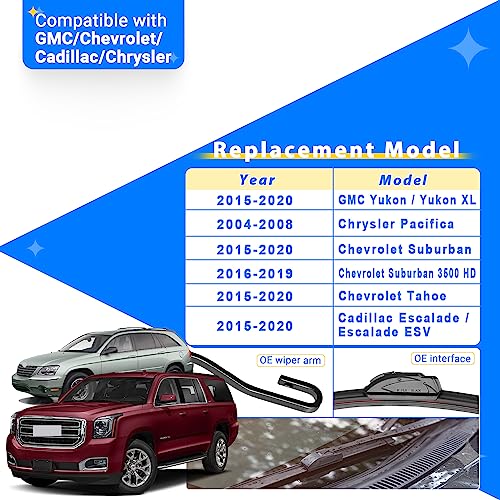 Raintok شفاطات الزجاج الأمامي RAINTOK بديل لسيارات 2004-2008 كرايسلر بافيلكا / 2015-2020 جي إم سي يوكون شيفروليه سوبربان تاهو كاديلاك إسكاليد مجموعة شفاطات أمامية وخلفية - 22" 22" 13" - Image 2