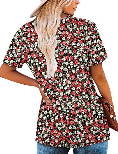 ROSELINLIN Womens Short Sleeve Tunic Top Henley V Neck Blouse with Ruffle Hem Casual Summer Tops 3XL - Image 4
