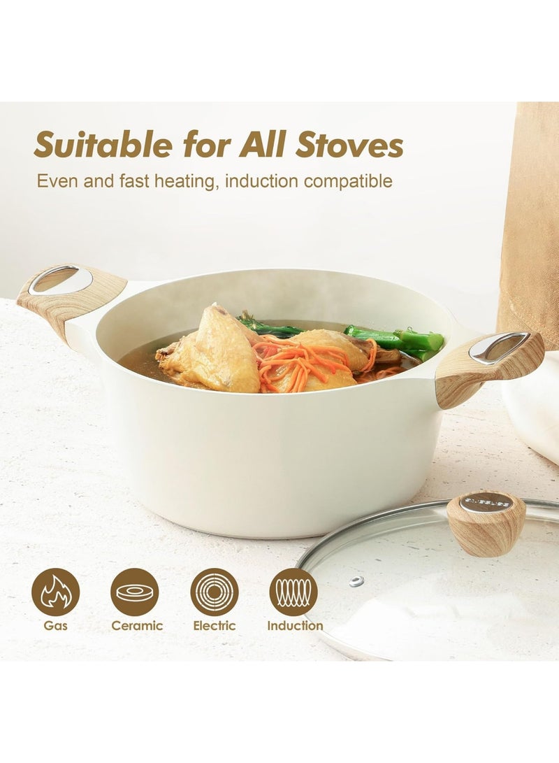 Ceramic Nonstick Stock Pot with Lid, 4.5 QT Soup Pot Casserole Pot, Non-toxic Healthy Pasta Pot, Large Cooking Pot Stew Pot, Induction Compatible, PFOA PFAS PTFE Free, White - Image 2