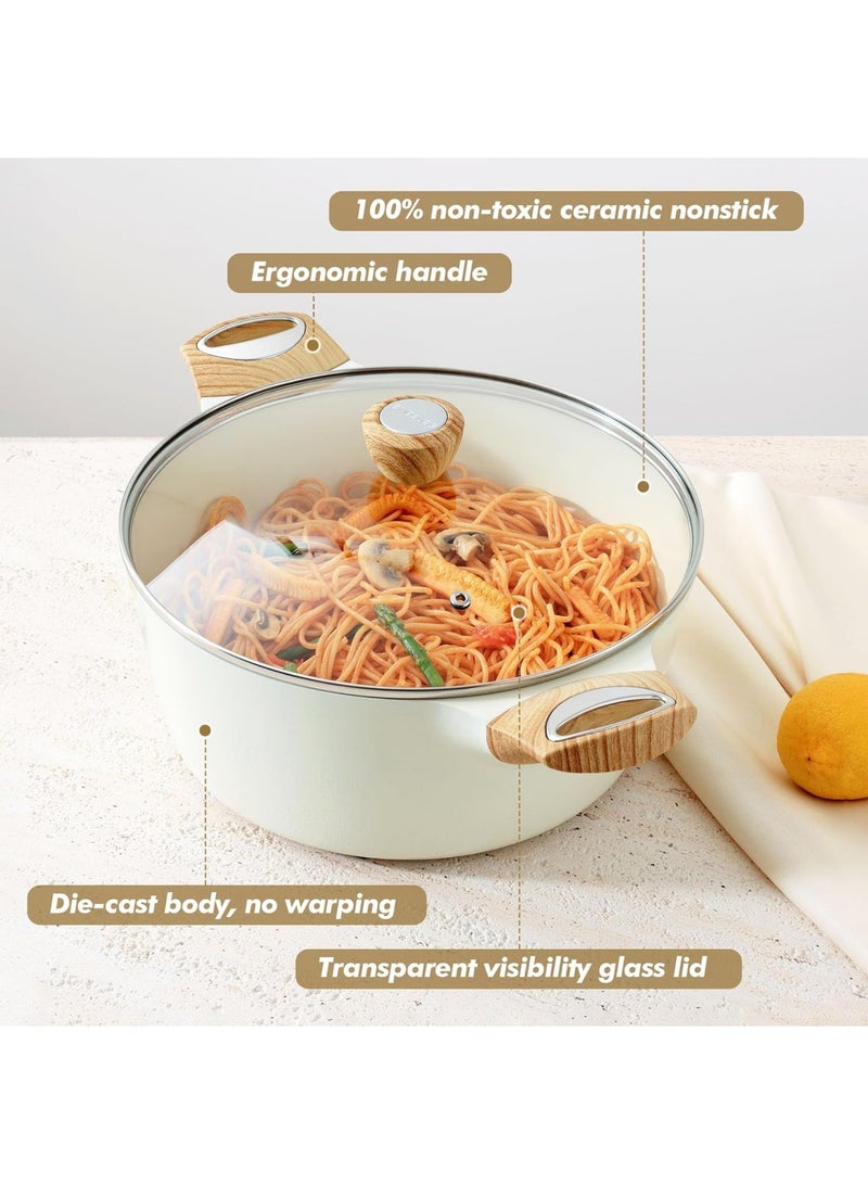 Ceramic Nonstick Stock Pot with Lid, 4.5 QT Soup Pot Casserole Pot, Non-toxic Healthy Pasta Pot, Large Cooking Pot Stew Pot, Induction Compatible, PFOA PFAS PTFE Free, White - Image 5