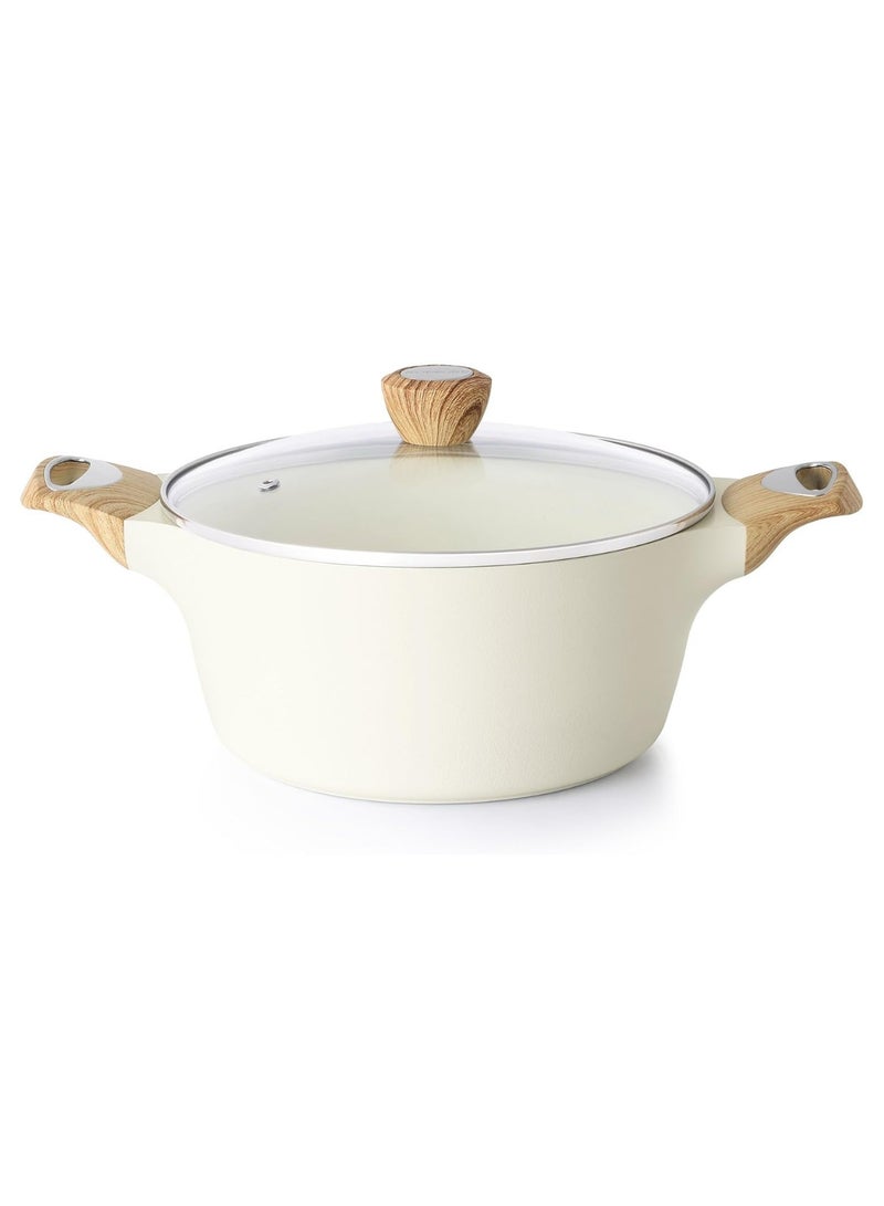 Ceramic Nonstick Stock Pot with Lid, 4.5 QT Soup Pot Casserole Pot, Non-toxic Healthy Pasta Pot, Large Cooking Pot Stew Pot, Induction Compatible, PFOA PFAS PTFE Free, White - Image 1