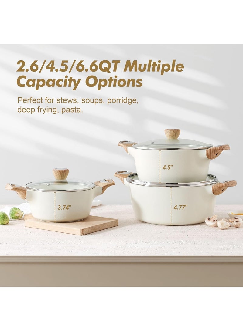 Ceramic Nonstick Stock Pot with Lid, 4.5 QT Soup Pot Casserole Pot, Non-toxic Healthy Pasta Pot, Large Cooking Pot Stew Pot, Induction Compatible, PFOA PFAS PTFE Free, White - Image 3