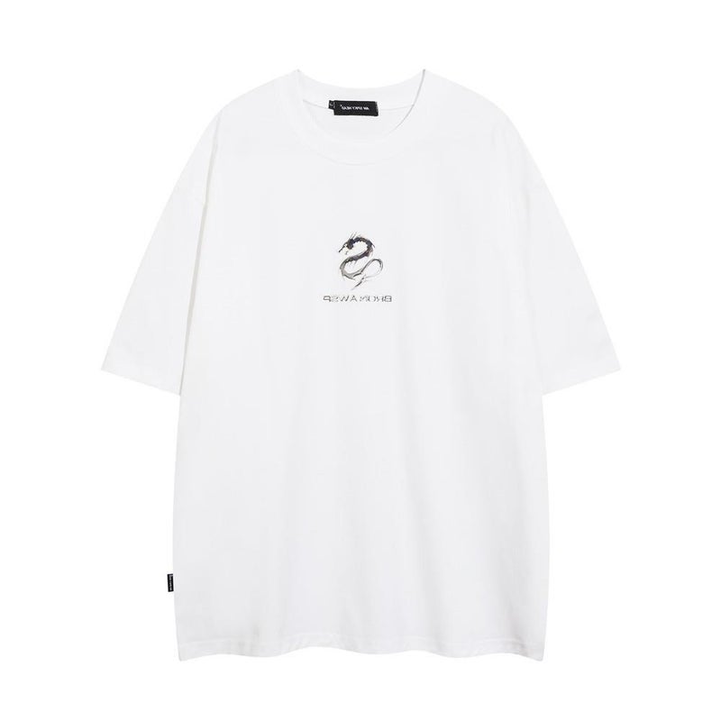 Letter Logo Print Short-Sleeved T-Shirt Men'S Summer American Style Street Ins Casual Simple Round Neck Half-Sleeved Top - Image 2