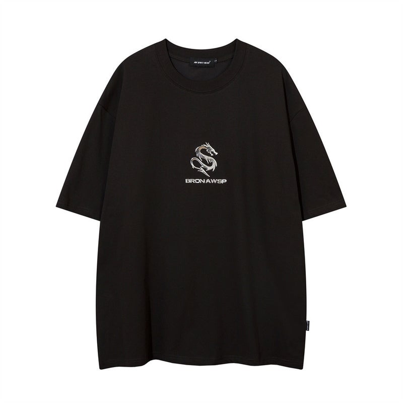 Letter Logo Print Short-Sleeved T-Shirt Men'S Summer American Style Street Ins Casual Simple Round Neck Half-Sleeved Top - Image 1