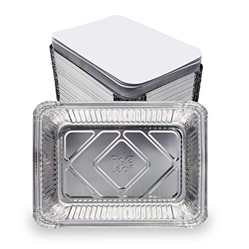 Fig & Leaf (120 Pack) Premium 2.5-LB Takeout Pans with Lids - 8.6" x 6.1" x 2" l Heavy Duty Disposable Aluminum Foil for Catering Party Meal Prep Freezer Drip Pans BBQ Potluck Holidays - Image 1