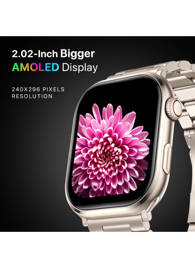 Fire-Boltt Brillia Pro Smart Watch with 51.3mm (2.02 inch) AMOLED Display, Bluetooth Calling, SpO2, Heart Rate Monitoring, 120+ Sports Modes, IP67 Waterproof, Long Battery Life (Champagne Chain)