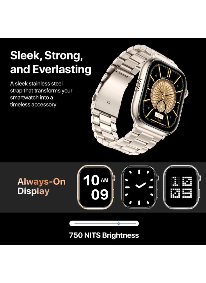 Fire-Boltt Brillia Pro Smart Watch with 51.3mm (2.02 inch) AMOLED Display, Bluetooth Calling, SpO2, Heart Rate Monitoring, 120+ Sports Modes, IP67 Waterproof, Long Battery Life (Champagne Chain)