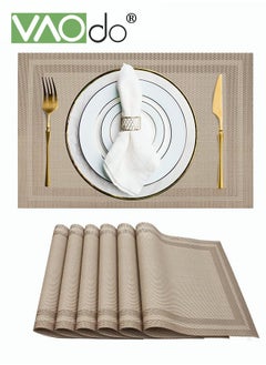 VAOdo 6 Pieces Placemat High-quality PVC Material Heat Insulation Anti-oil Not Easy to Mold Suitable for Home Use Hotel Restaurant Cafe Etc Beige 45x30 cm  - Image 1