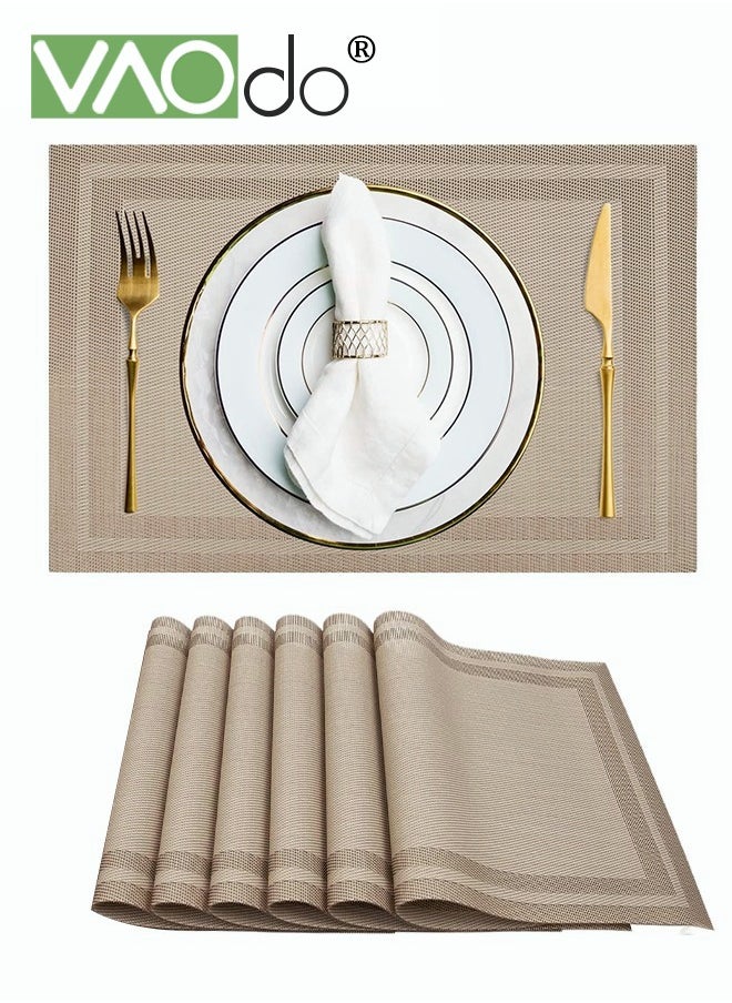 VAOdo - 6 Pieces Placemat High-quality PVC Material Heat Insulation Anti-oil Not Easy to Mold Suitable for Home Use Hotel Restaurant Cafe Etc Beige 45x30 cm - Image 1