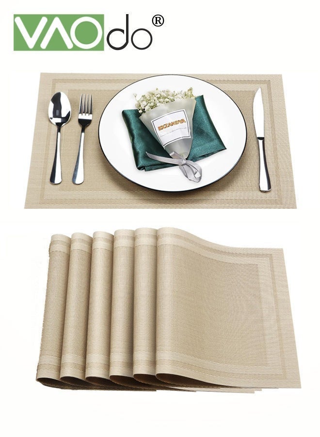 VAOdo 6 Pieces Placemat High-quality PVC Material Heat Insulation Anti-oil Not Easy to Mold Suitable for Home Use Hotel Restaurant Cafe Etc Beige 45x30 cm - Image 1