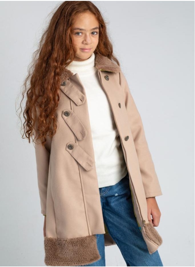 Jodi Mini - Girls Coat with Fur Lining and on Hems - Image 1