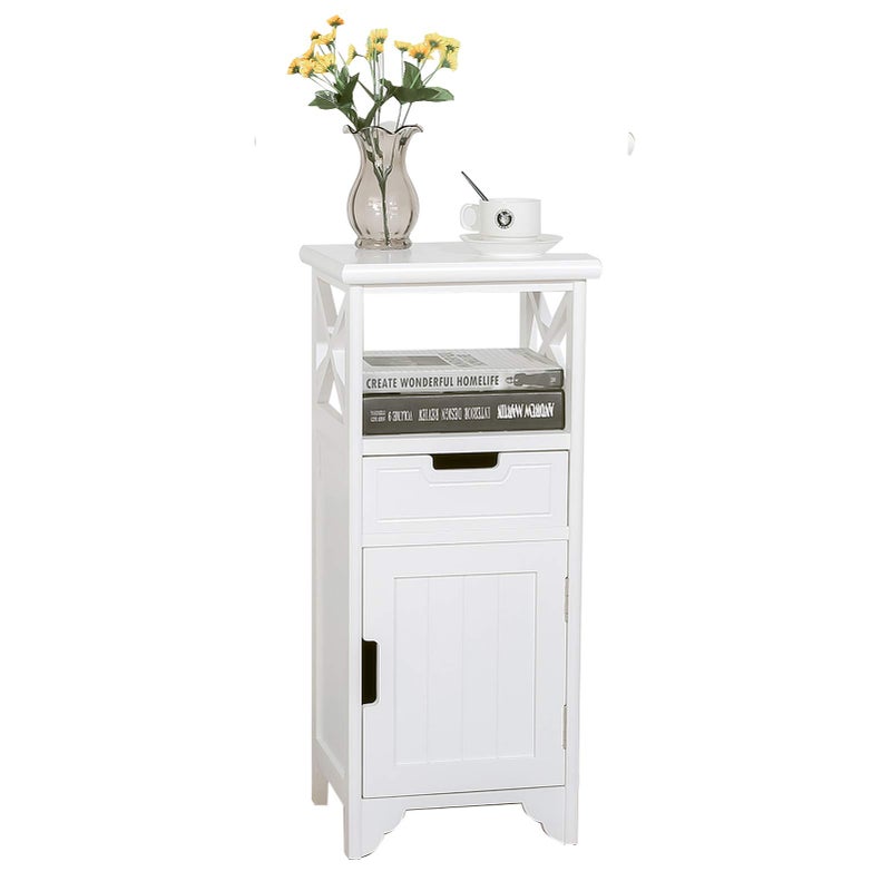 BECTSBEFF End Table with Drawer and DoorsFully Assembled 30 Tall Nightstand with Shelf for Bedroom Solid Wood Side TableSide Cabinet for Livingroom White