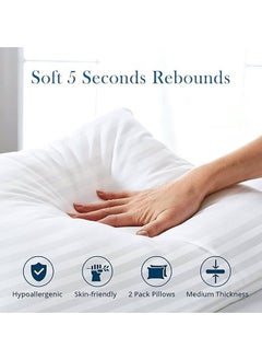 Eworld Pack of 2 Premium Down Alternative Filled Bed Pillows, Featuring Breathable Cover, Microfiber Filling and Plush Bounce-Back Design, Hypoallergenic and Luxurious Hotel Quality Pillow Set, Available in Elegant Color Options  - Image 2