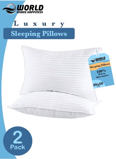 Pack of 2 Premium Down Alternative Filled Bed Pillows, Featuring Breathable Cover, Microfiber Filling and Plush Bounce-Back Design, Hypoallergenic and Luxurious Hotel Quality Pillow Set, Available in Elegant Color Options