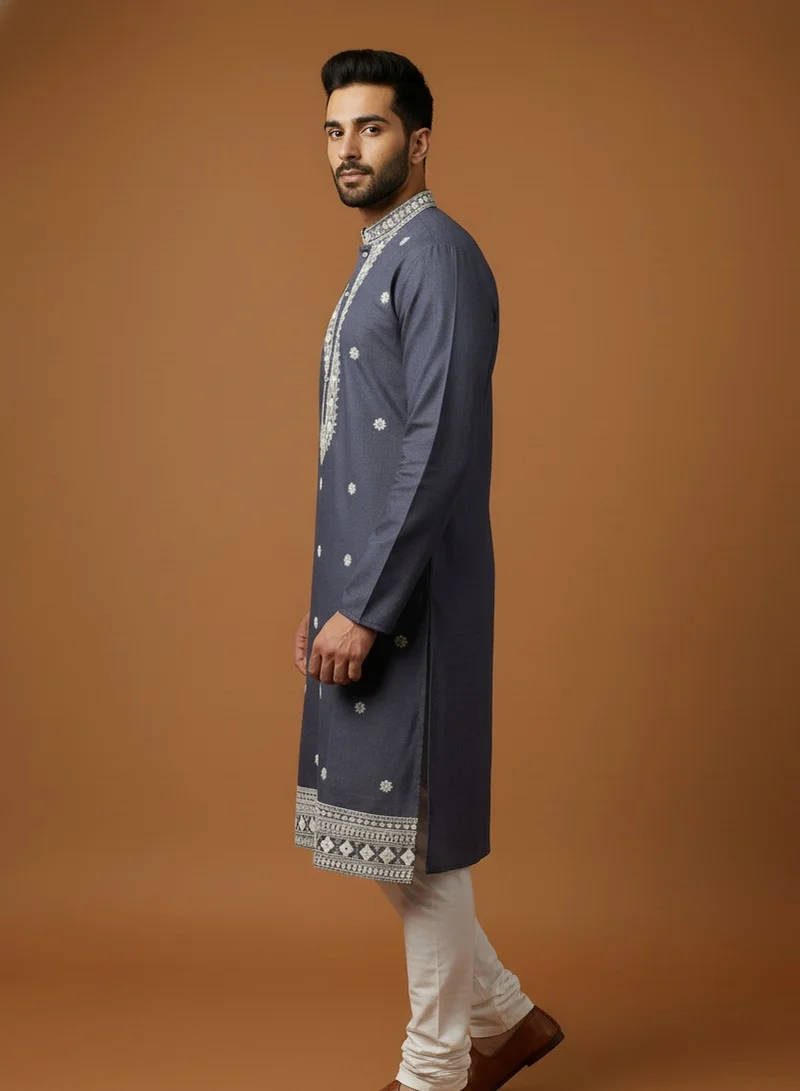 Lehar Blue Embroidered Kurta with Thread Detailing