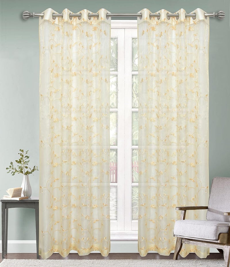JVIN FAB Transparent Embroidery Eyelet Grommet Door Curtains for Living RoomDining HallHotel 8 Feet Light Cream - Image 2