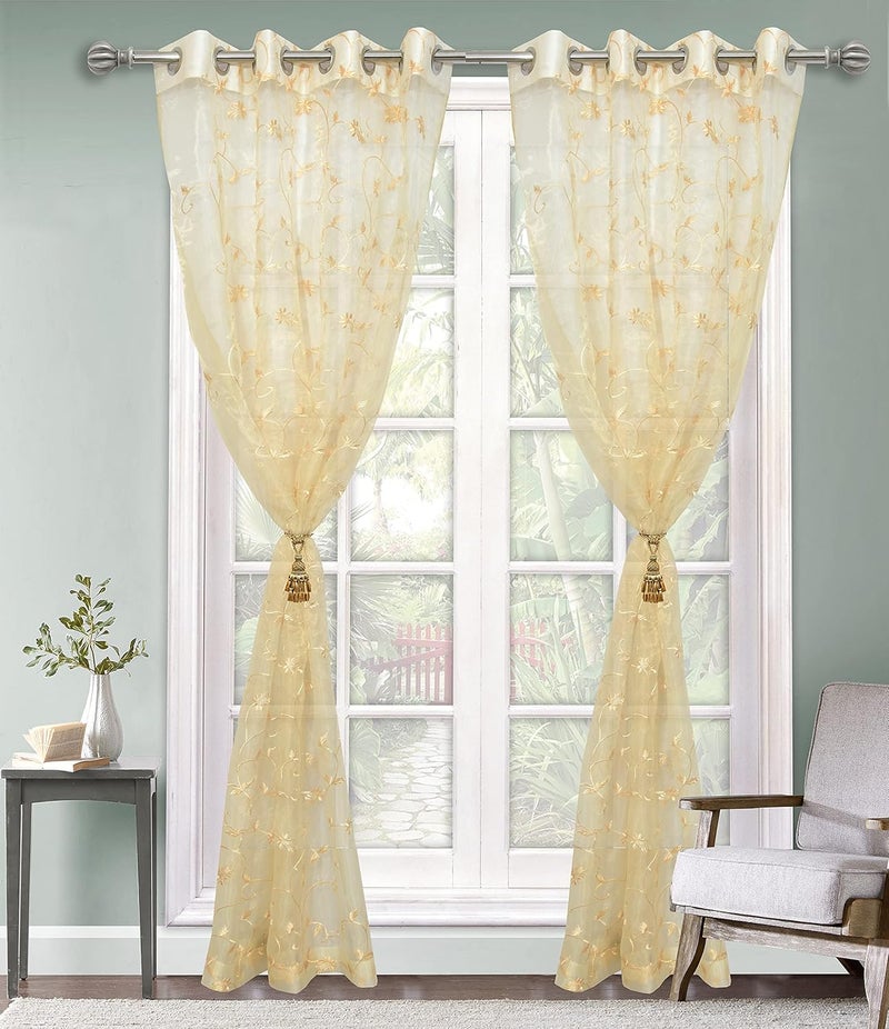JVIN FAB Transparent Embroidery Eyelet Grommet Door Curtains for Living RoomDining HallHotel 8 Feet Light Cream - Image 1