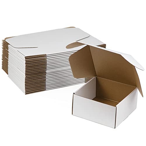 Sodissa 8x8x4 Inches Shipping Boxes Pack of 25, White Corrugated Cardboard Boxes for Small Bussiness - Image 1