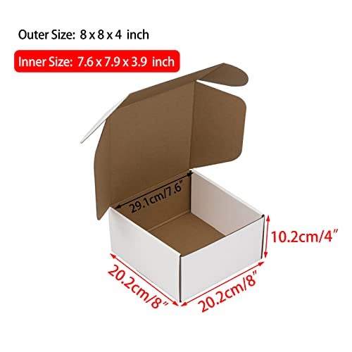 Sodissa 8x8x4 Inches Shipping Boxes Pack of 25, White Corrugated Cardboard Boxes for Small Bussiness - Image 2