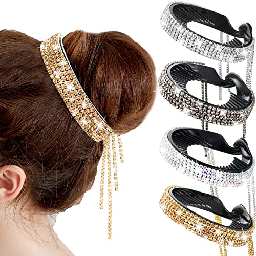 Dilunave 4 Pack Rhinestone Hair Accessories Hair Styling Clips Birds Nest Clip Glitter Bun Cover Claw Clips for Buns Ponytail Holder Accessories Gift for Women - Image 1