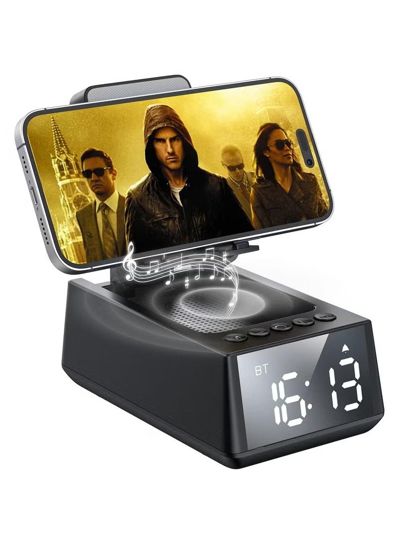 Cell Phone Stand Bluetooth Speakers, Cool Tech Kitchen Gadgets, Adjustable Phone Holder with LED Digital Alarm Clock, HD Surround Sound, Compatible for iPhone/Samsung/iPad Tablet  - Image 1