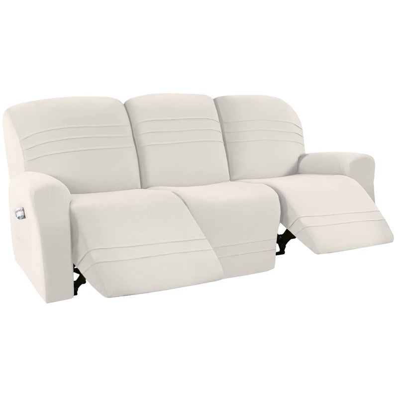 H.VERSAILTEX HVERSAILTEX 5Pieces Recliner Sofa Covers Stretch Reclining Couch Covers for 3 Cushion Reclining Sofa Slipcovers Furniture Covers Form Fit Customized Style Thick Soft Ivory 