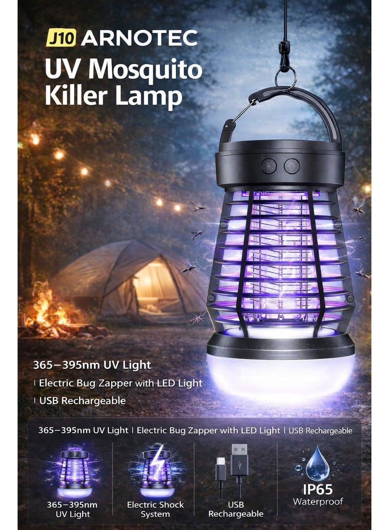 ARNOTEC J10 UV Mosquito Killer Lamp, 365–395nm Electric Bug Zapper with LED Light, USB Rechargeable, IP65 Waterproof, Non-Toxic Indoor & Outdoor Mosquito Trap for Home, Garden & Camping - Image 2