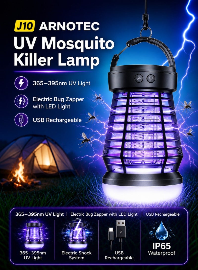 ARNOTEC J10 UV Mosquito Killer Lamp, 365–395nm Electric Bug Zapper with LED Light, USB Rechargeable, IP65 Waterproof, Non-Toxic Indoor & Outdoor Mosquito Trap for Home, Garden & Camping - Image 1
