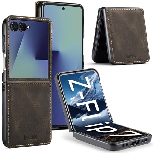 japezop Compatible with Samsung Galaxy Z Flip 7 5G CaseGalaxy Z Flip 7 Leather Flip Case with Hard Shockproof Back Cover Slim Durablefor Galaxy Z Flip 7 5G 2025 Coffee - Image 1