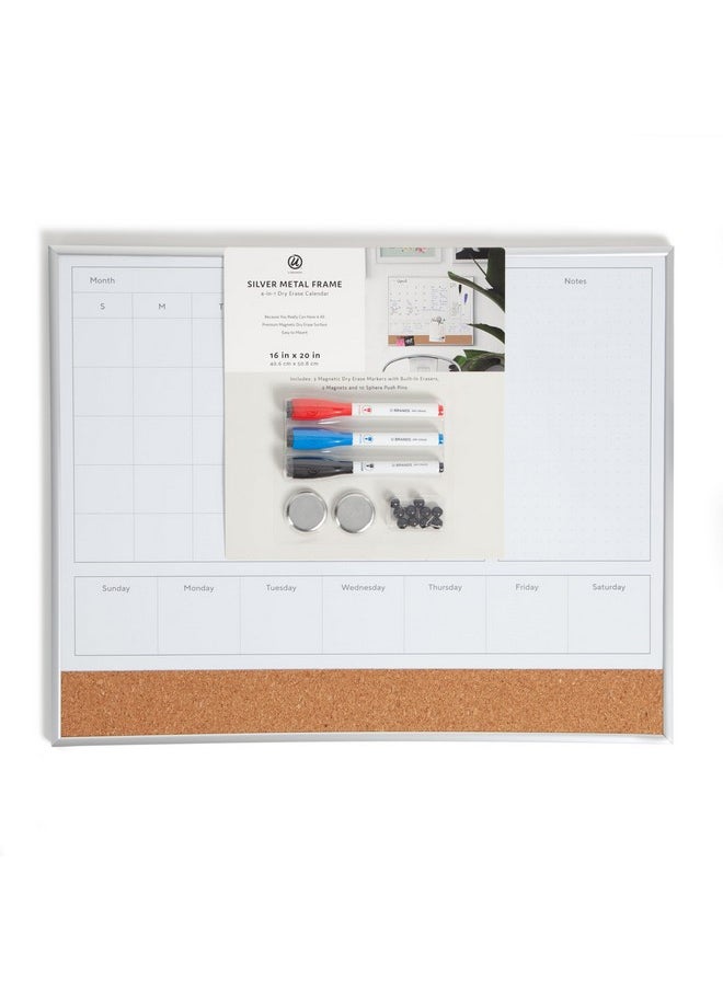 U Brands 4-In-1 Dry Erase Calendar Planner Board, Office Supplies, With Markers, Magnets And Push Pins, 16” X 20”  - Image 1